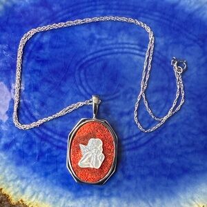 Silver and Coral Angel Cameo Pendant Necklace